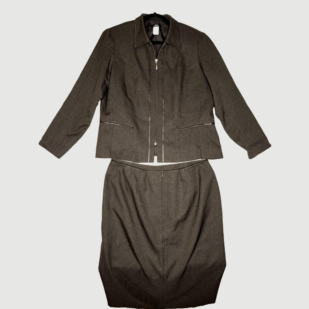 Jex Collection Women’s 2 Piece Brown Suit Skirt & Jacket Blazer Set Size 16 (46)